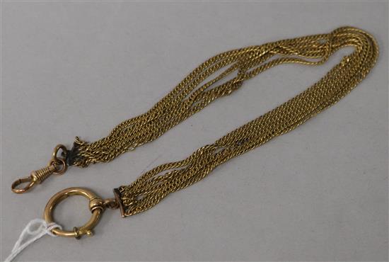 A yellow metal watch albert comprising five fine chains.